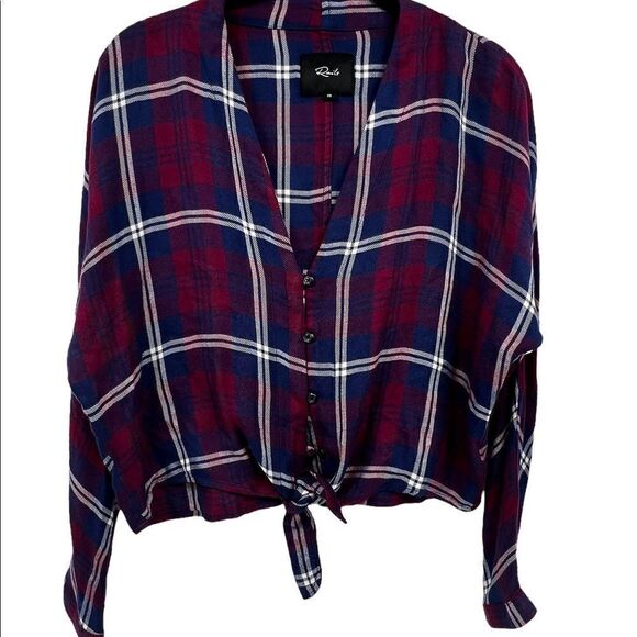 Rails Large Sloane Red Blue Cropped Anthro Flannel - Picture 5 of 7